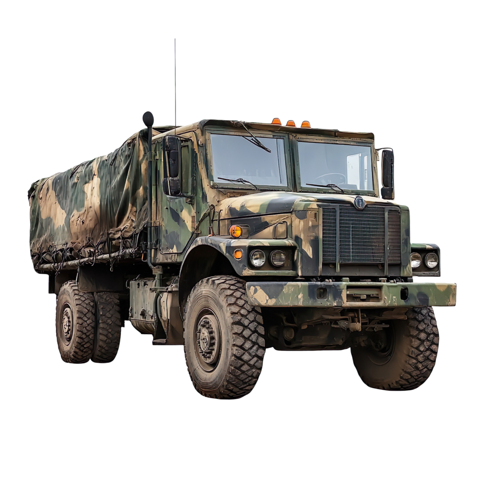 A military truck isolated on a transparent background png