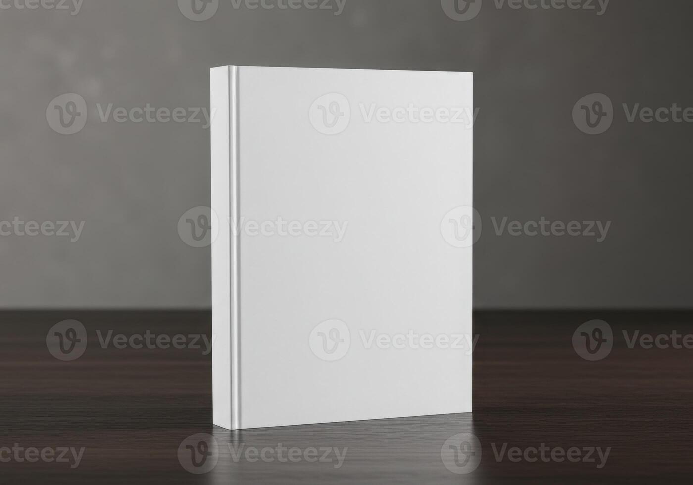 Blank book on wooden table with dark background photo