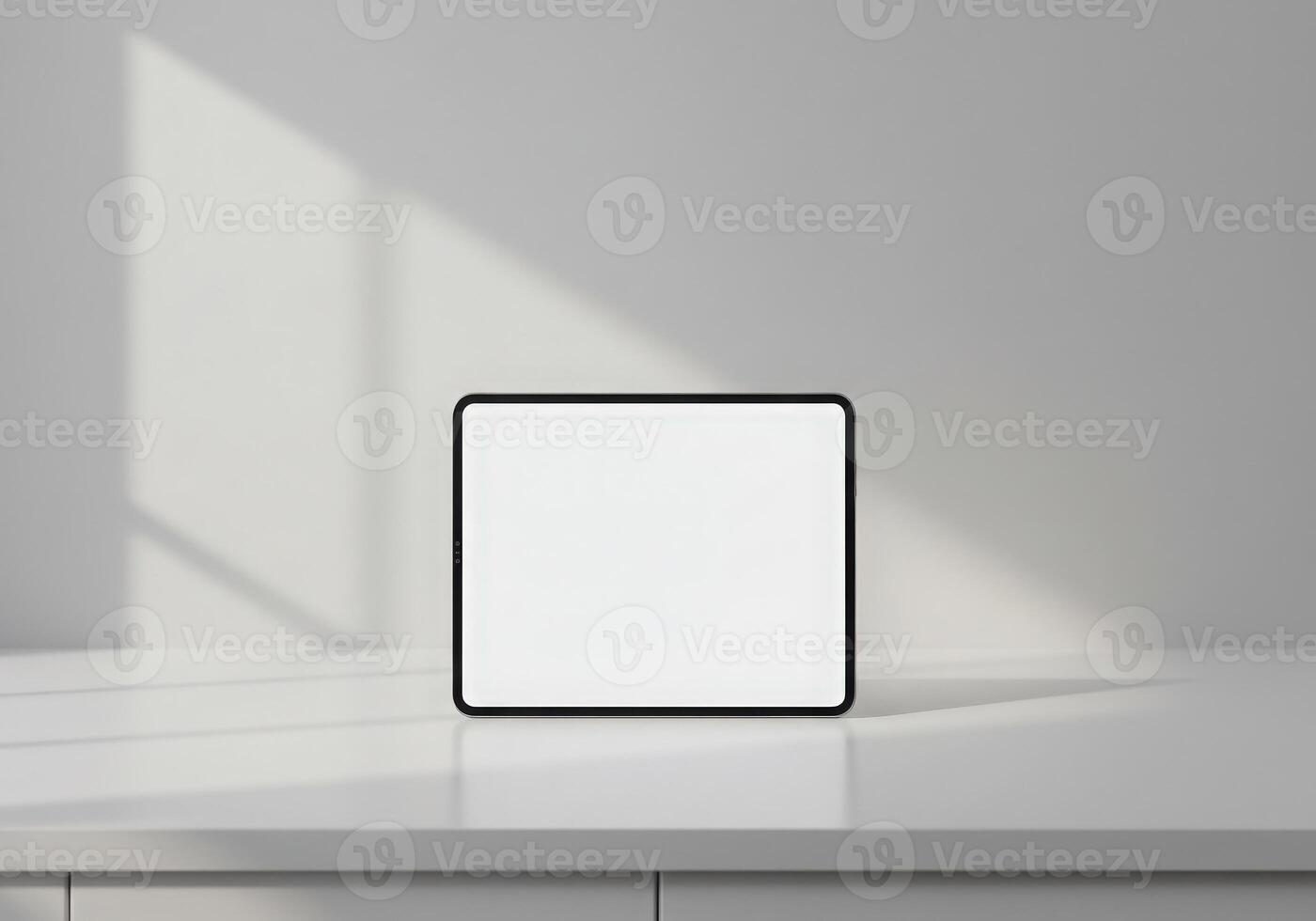 A square light on a table in front of a window photo