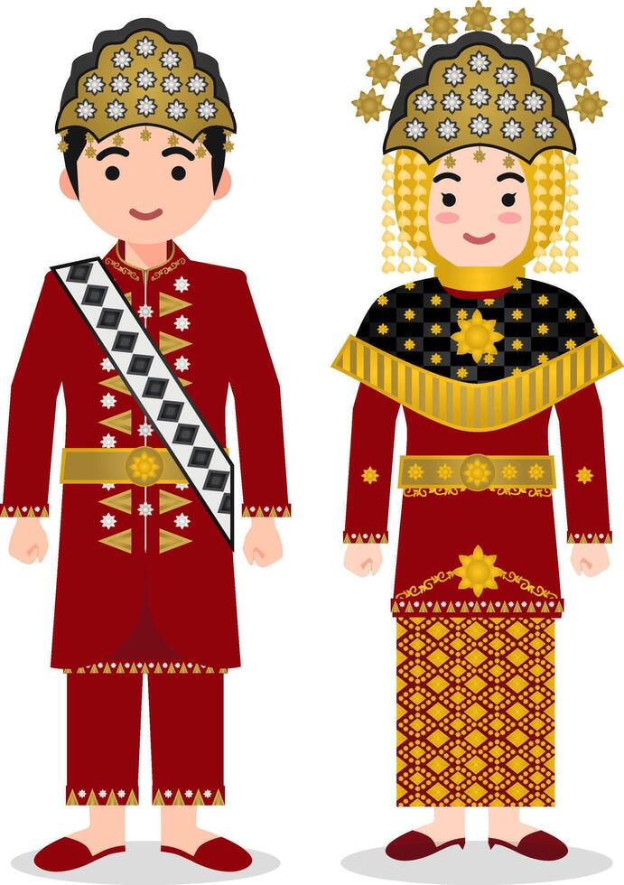 Bangka Belitung Traditional Clothes - Indonesian Culture Flat Cartoon Illustration vector