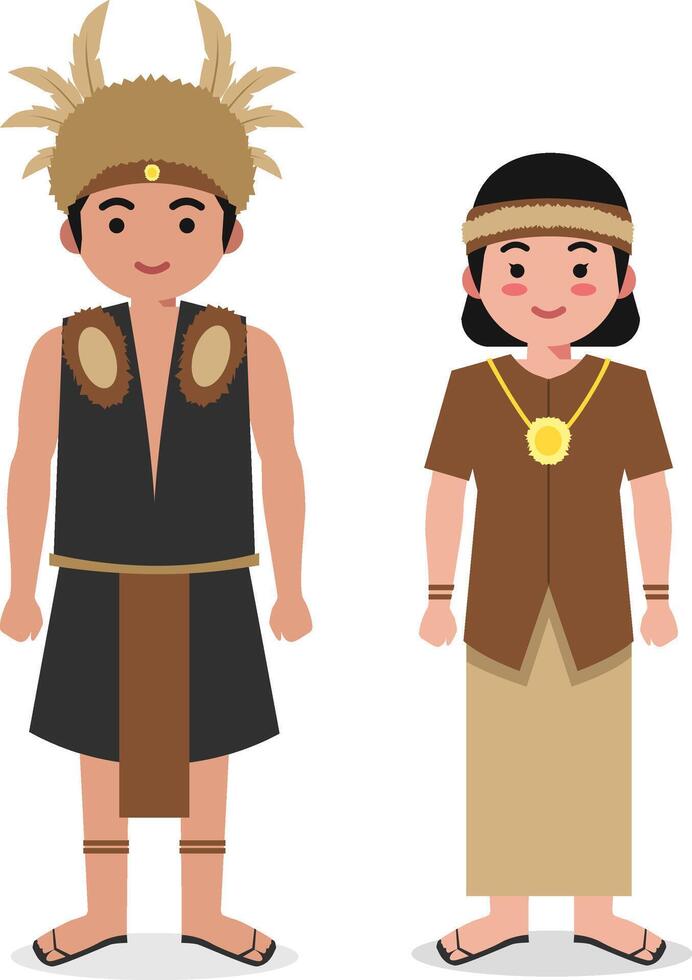 Kalimantan Timur Traditional Clothes - Indonesian Culture Flat Cartoon Illustration vector