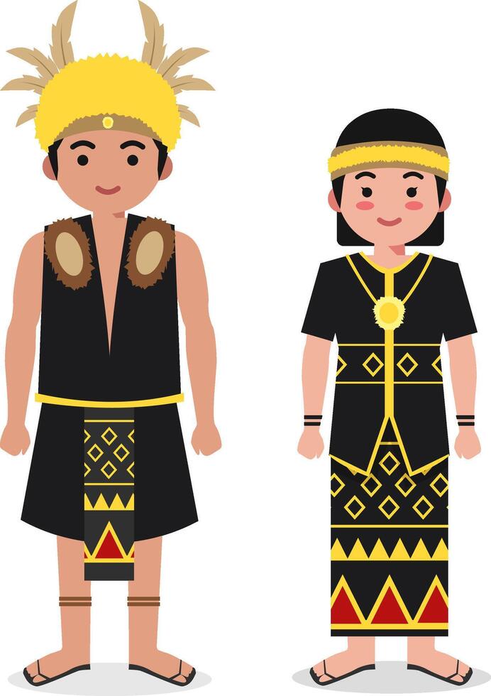 Kalimantan Utara Traditional Clothes - Indonesian Culture Flat Cartoon Illustration vector