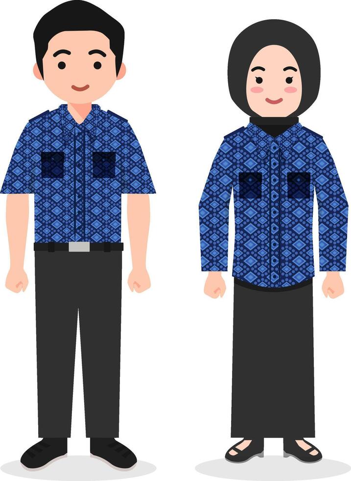 Civil Servant Teachers Wear Indonesian Batik Clothes vector