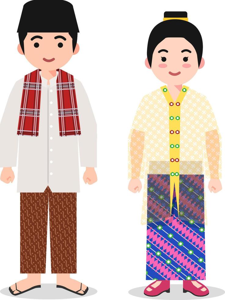 Jakarta Traditional Clothes - Indonesian Culture Flat Cartoon Illustration vector