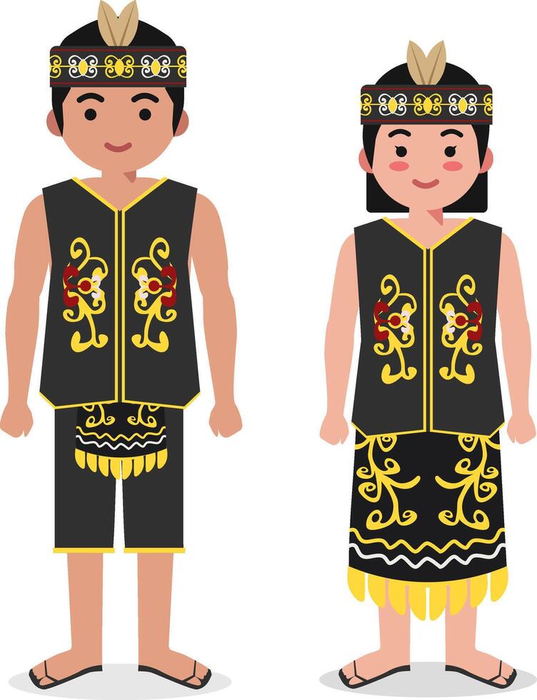Kalimantan Barat Traditional Clothes - Indonesian Culture Flat Cartoon Illustration vector