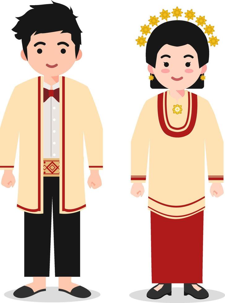 Maluku Utara Traditional Clothes - Indonesian Culture Flat Cartoon Illustration vector
