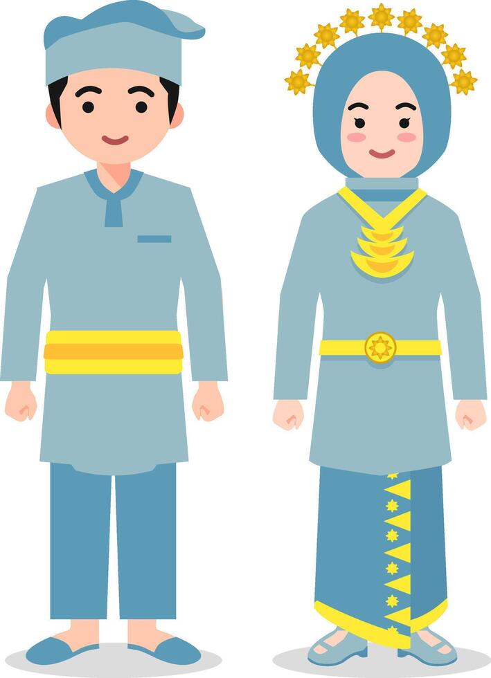 Kepulauan Riau Traditional Clothes - Indonesian Culture Flat Cartoon Illustration vector