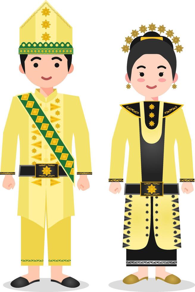 Gorontalo Traditional Clothes - Indonesian Culture Flat Cartoon Illustration vector