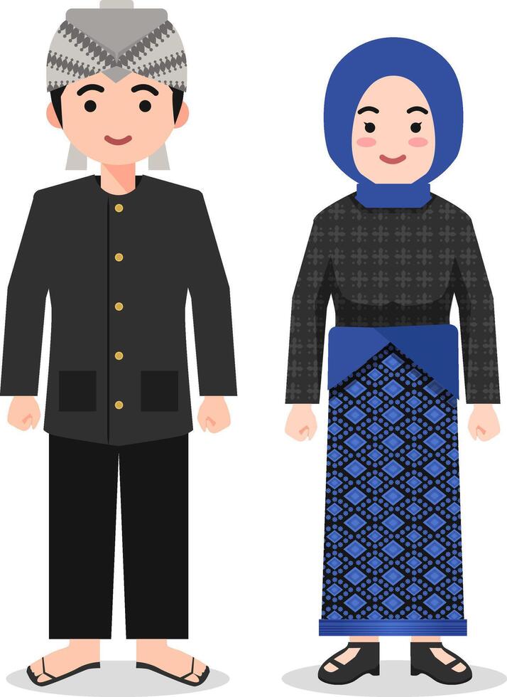 Banten Traditional Clothes - Indonesian Culture Flat Cartoon Illustration vector
