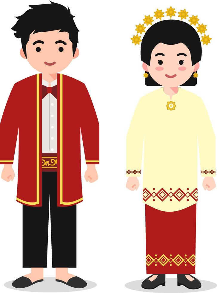 Maluku Traditional Clothes - Indonesian Culture Flat Cartoon Illustration vector