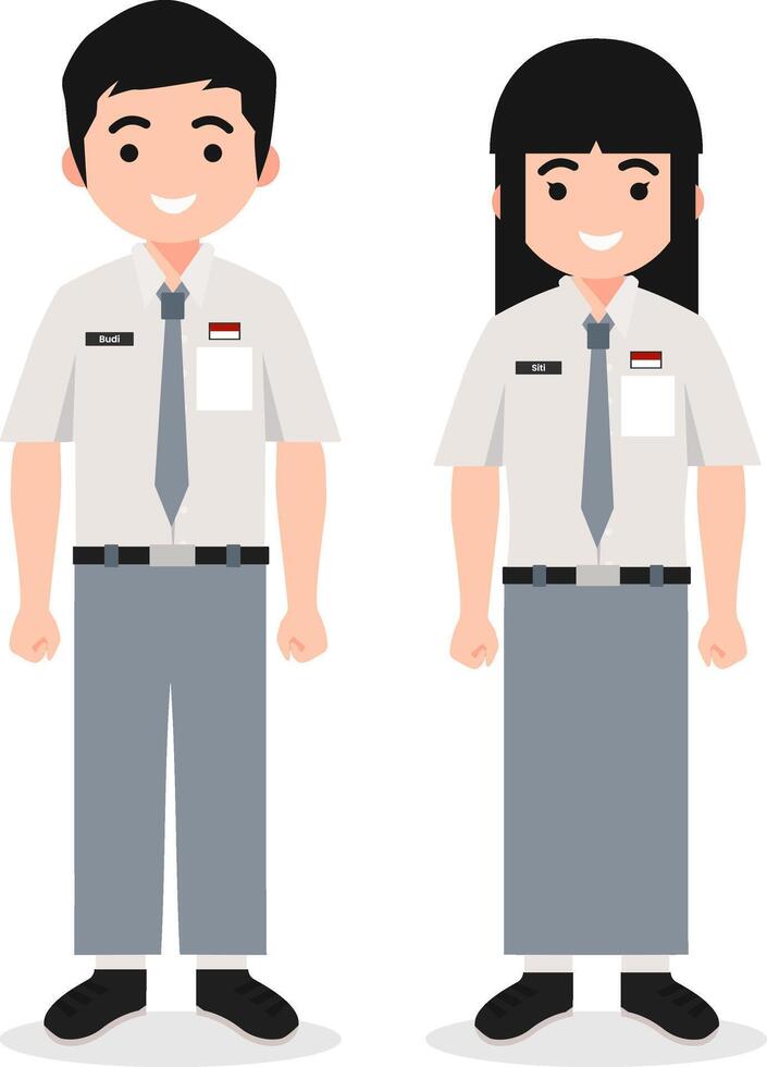 Senior High School Students in Indonesian National Uniform vector