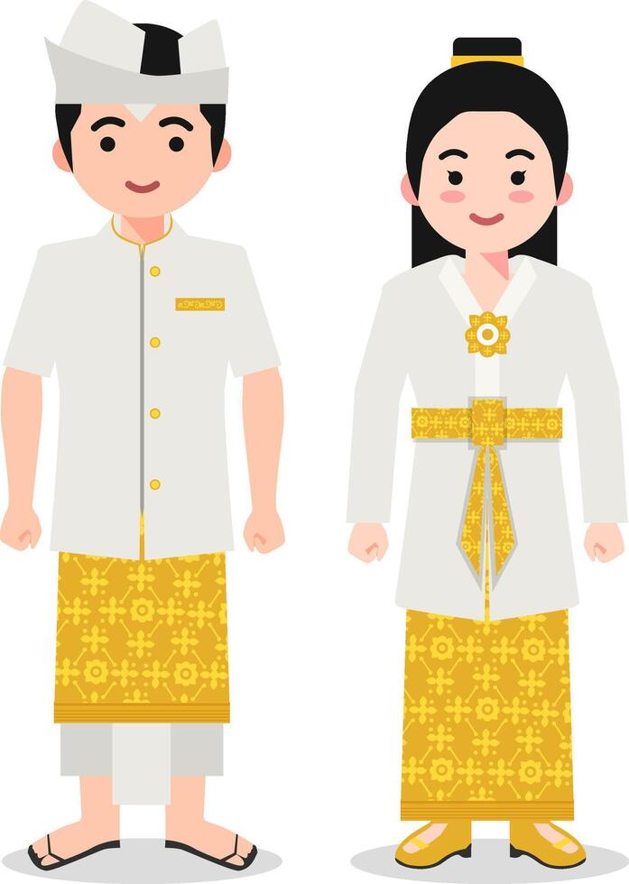 Bali Traditional Clothes - Indonesian Culture Flat Cartoon Illustration vector