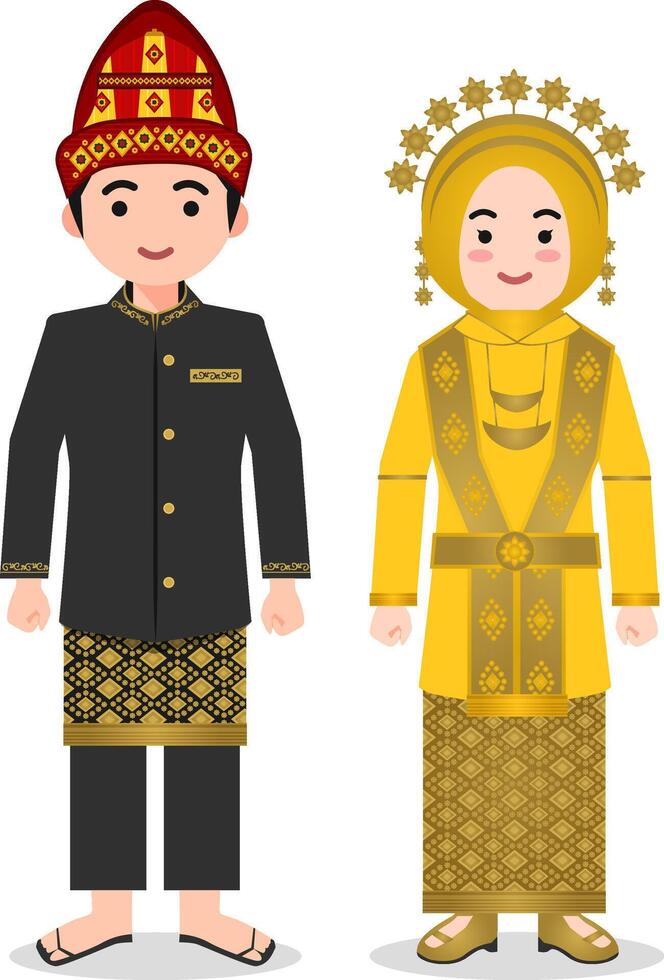Aceh Traditional Clothes - Indonesian Culture Flat Cartoon Illustration vector
