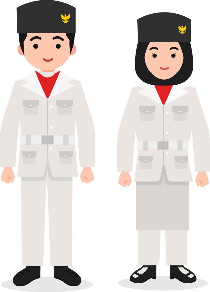 Paskibra Students in Red and White Flag Ceremony Uniform vector