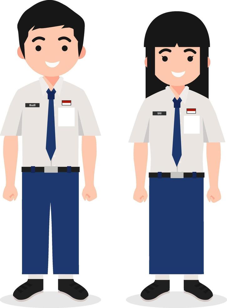 Indonesian Middle School Students in Standard Uniform vector