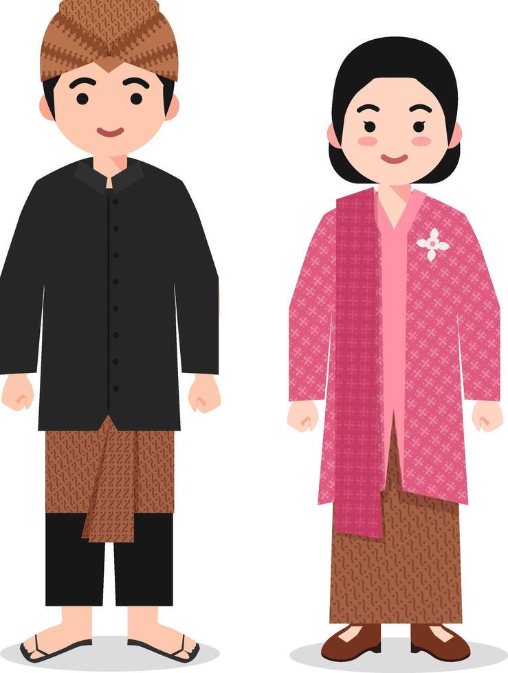 Jawa Barat Traditional Clothes - Indonesian Culture Flat Cartoon Illustration vector