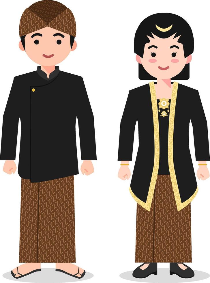 Jawa Tengah Traditional Clothes - Indonesian Culture Flat Cartoon Illustration vector