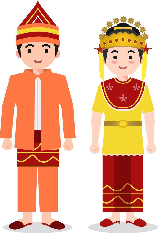 Kalimantan Selatan Traditional Clothes - Indonesian Culture Flat Cartoon Illustration vector