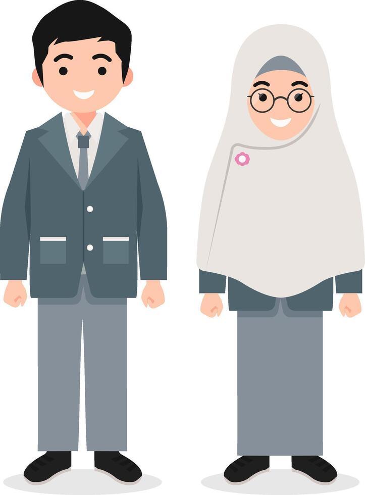 Islamic High School Students in Modest Uniform vector