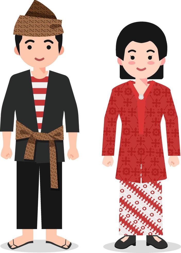 Jawa Timur Traditional Clothes - Indonesian Culture Flat Cartoon Illustration vector