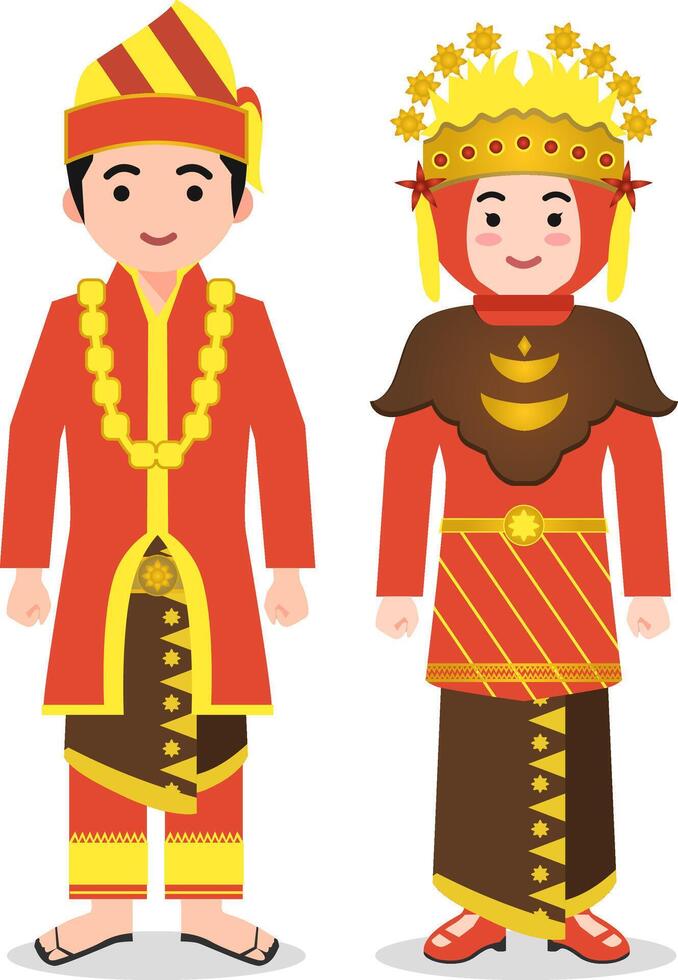Jambi Traditional Clothes - Indonesian Culture Flat Cartoon Illustration vector
