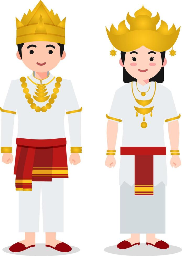 Lampung Traditional Clothes - Indonesian Culture Flat Cartoon Illustration vector