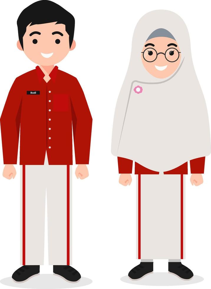 Muslim Vocational Students in Islamic Uniform vector
