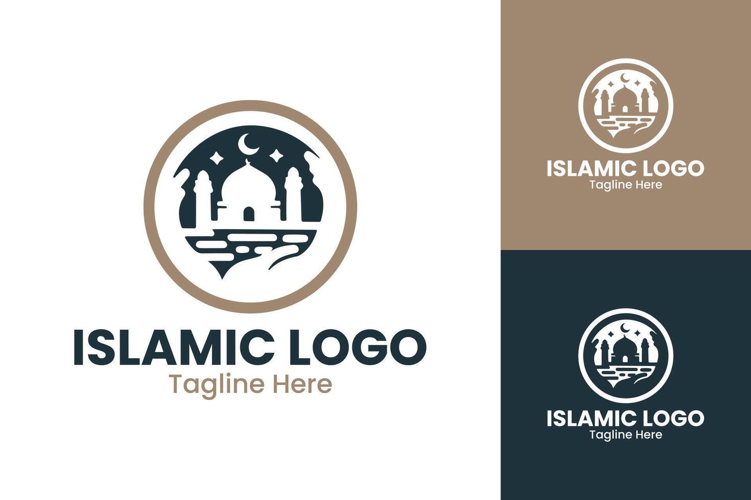Stylish Islamic Logo with Mosque and Crescent Symbol vector