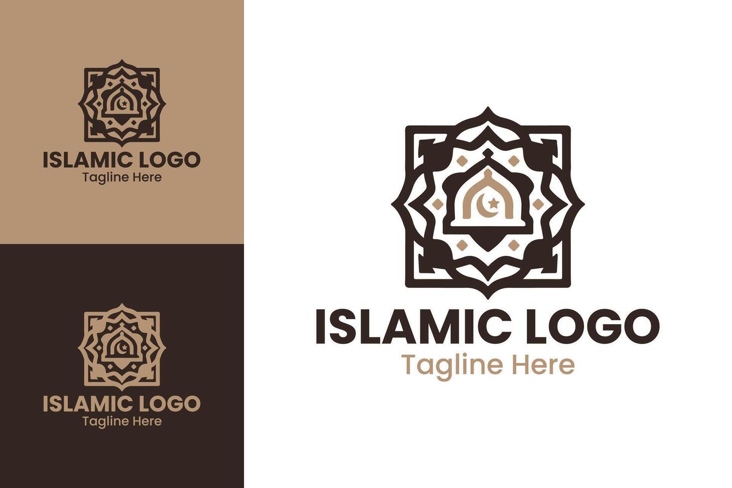 Intricate Islamic Logo with Mosque and Crescent vector