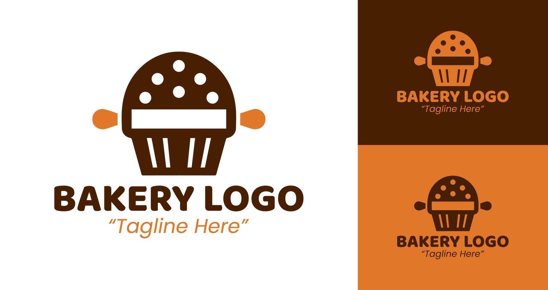 Simple and Elegant Bakery Logo with Rolling Pin and Cupcake vector