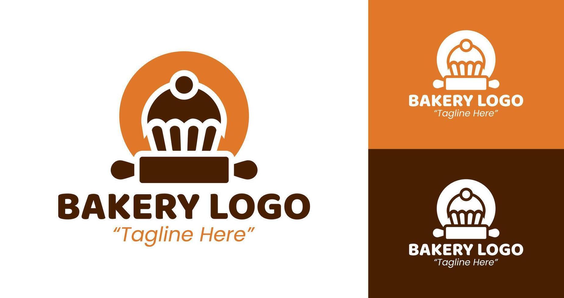 Modern Bakery Logo with Cupcake and Rolling Pin Design vector