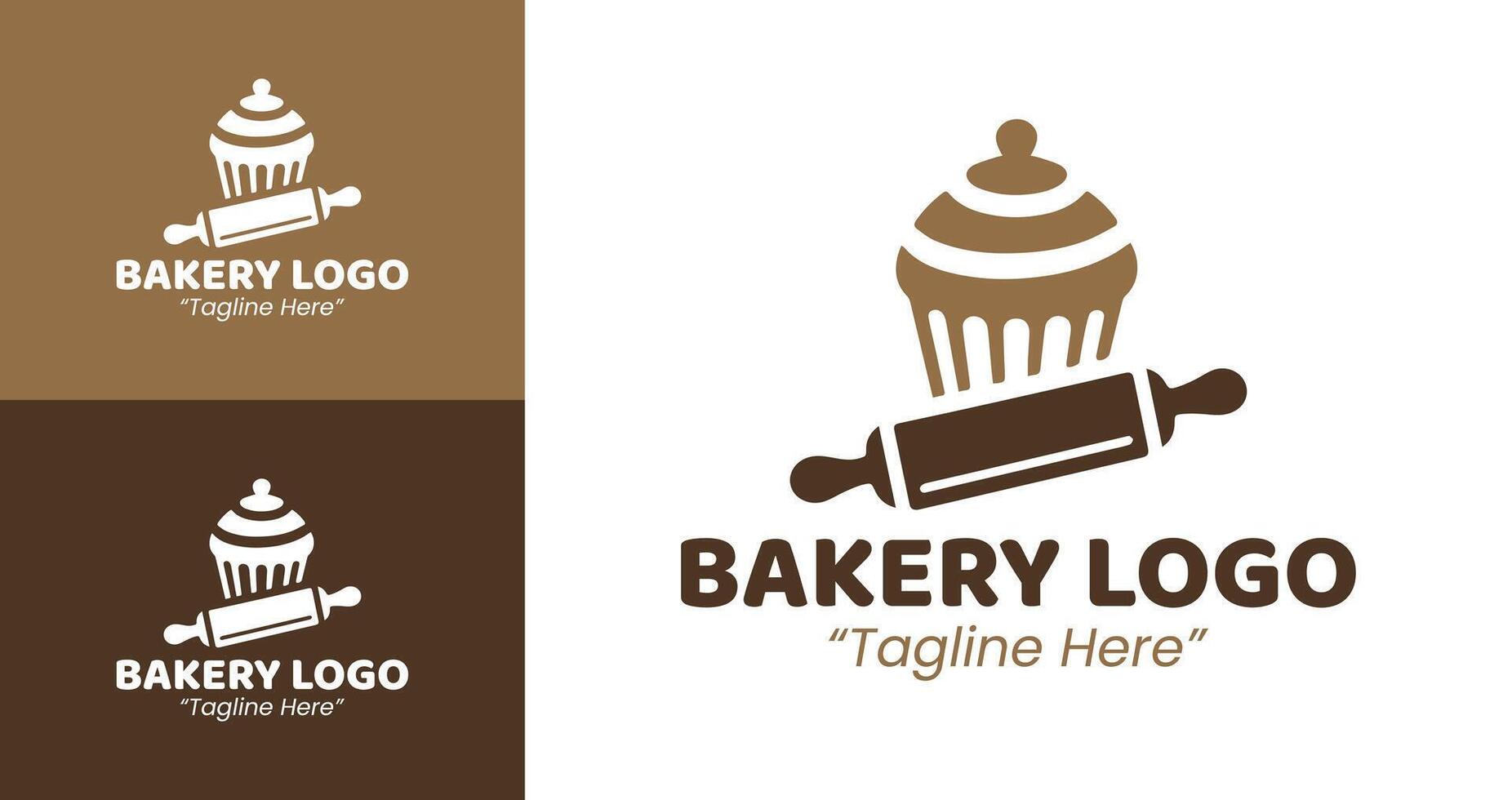 Creative Bakery Logo with Cupcake and Rolling Pin for Your Bakery Shop vector