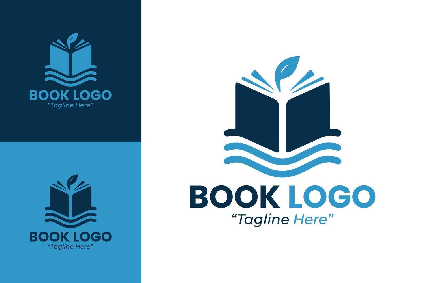 Modern Minimalist Book Logos for Digital and Print Branding with Blue and White Color Scheme vector
