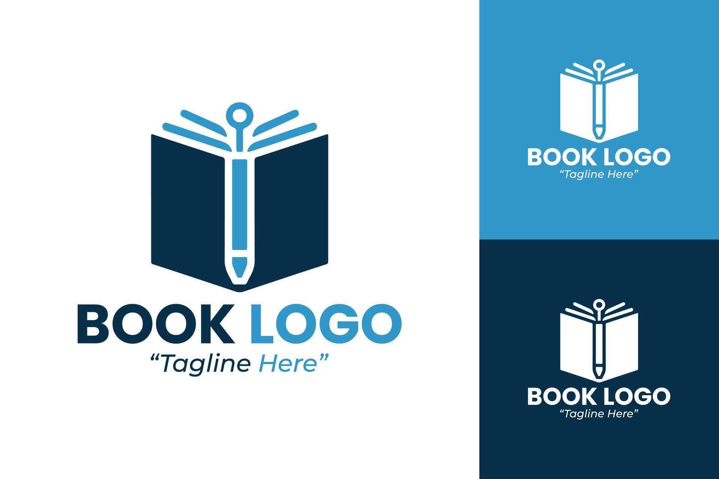 Minimal Blue and White Book Logos for Academic and Library Branding vector