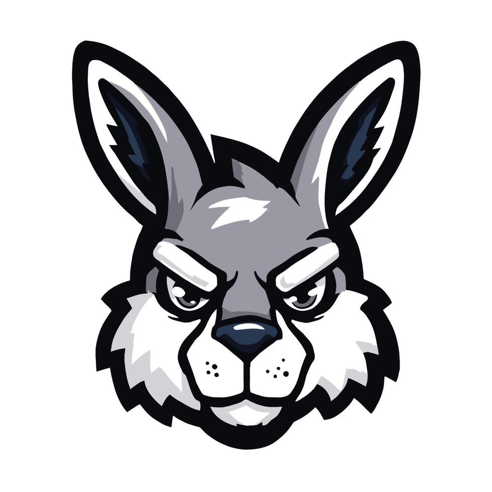 Gray and White Rabbit Mascot Head with Intense Glare and Pointed Ears best for esport team logos and dynamic character branding vector
