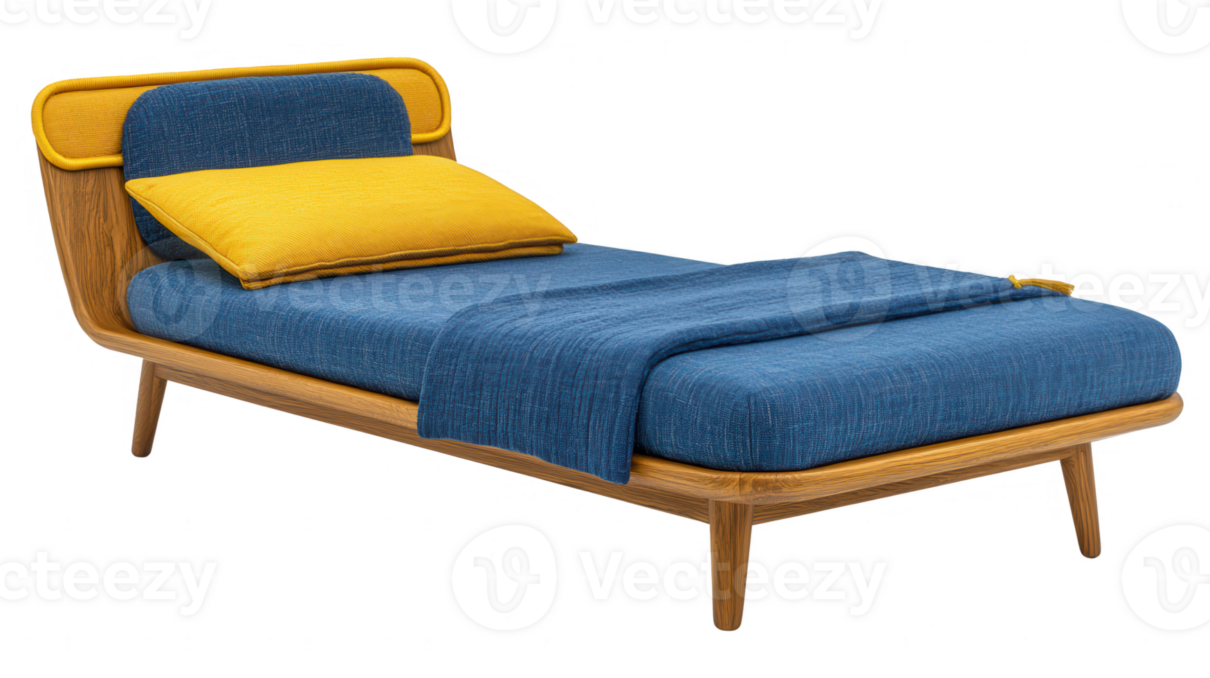 Modern and stylish single bed with yellow pillow and transparent background png