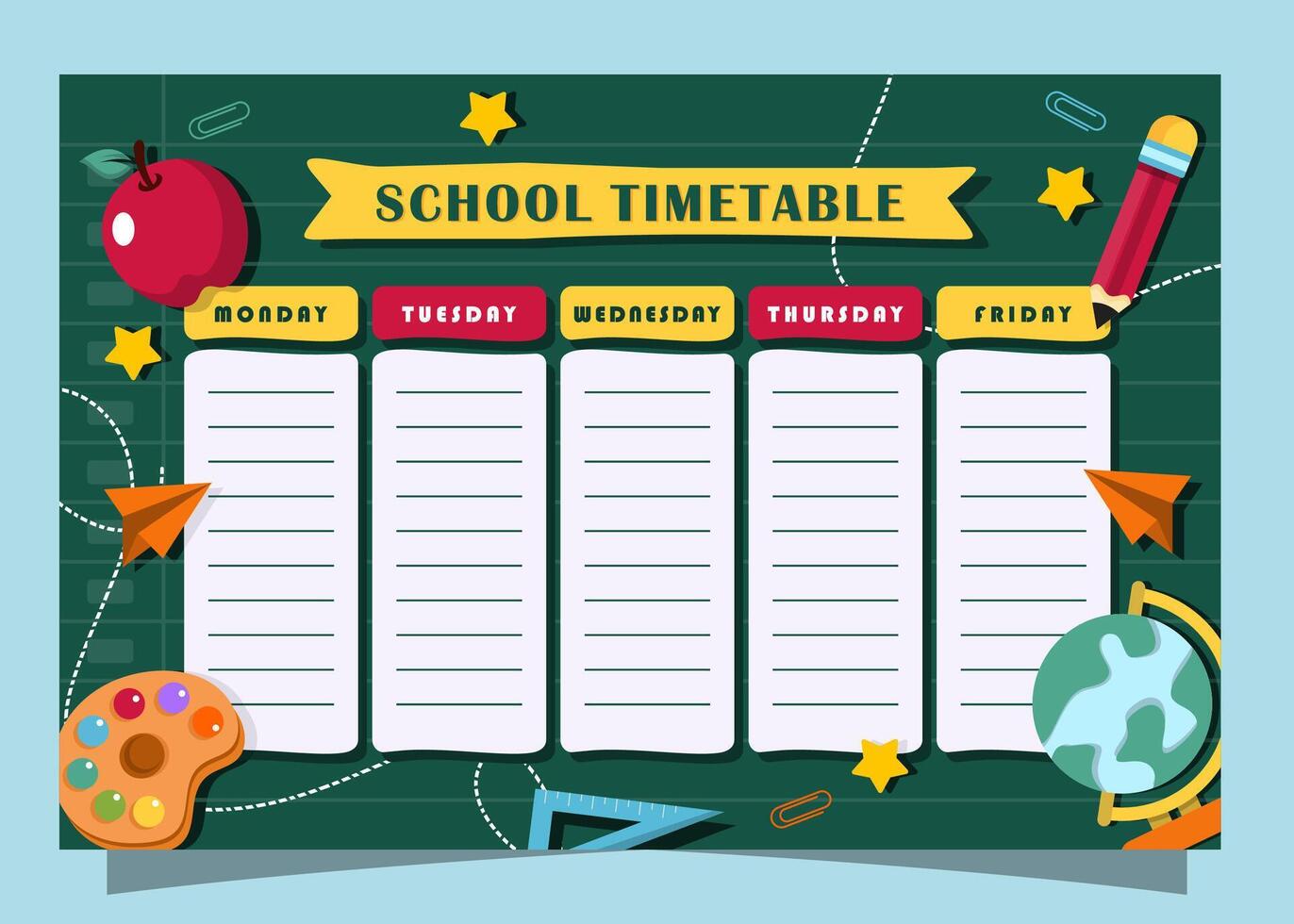 Back to School Time Table Template with flat design template vector