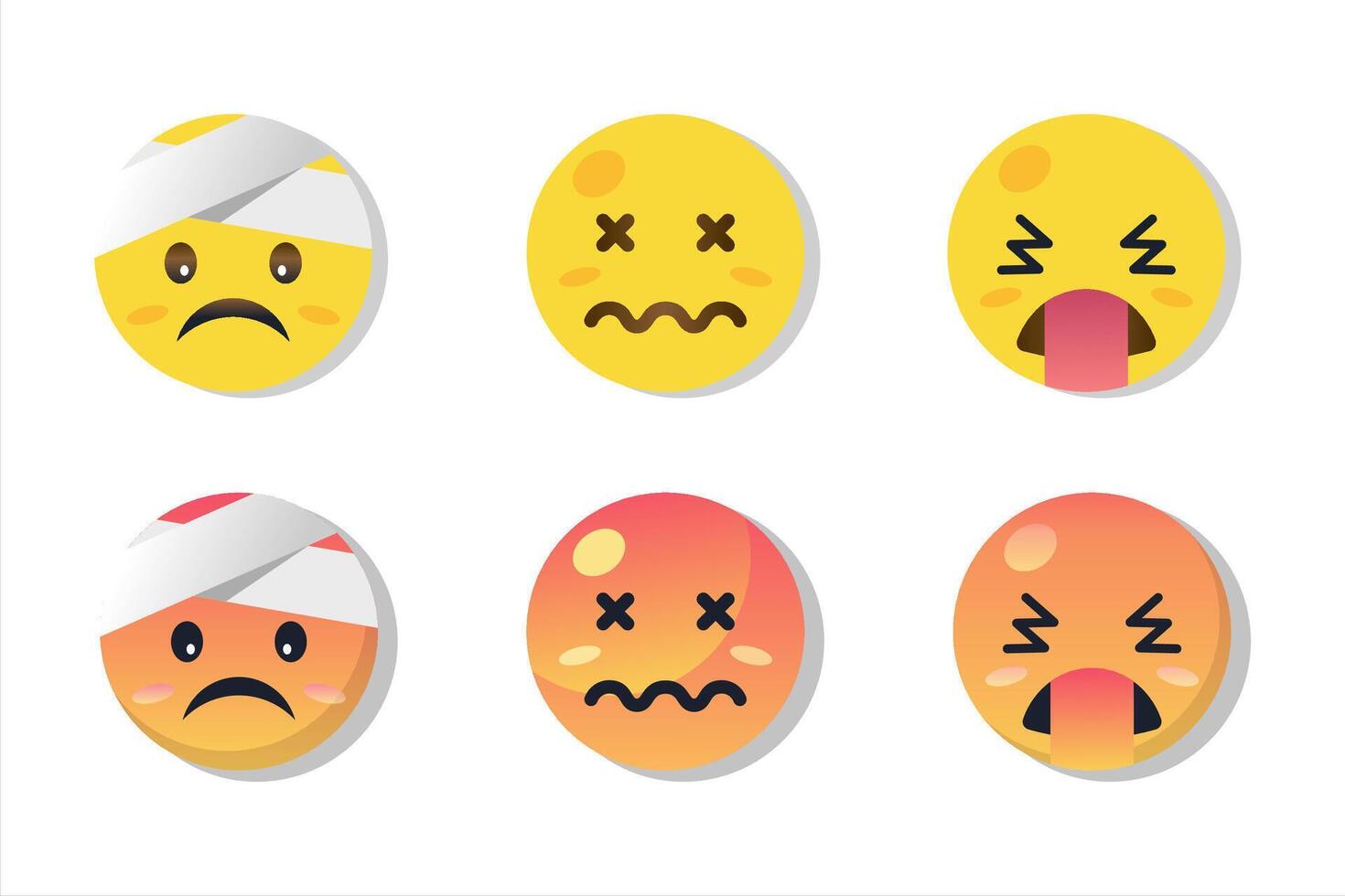 Set of cute sick emoticons. vector