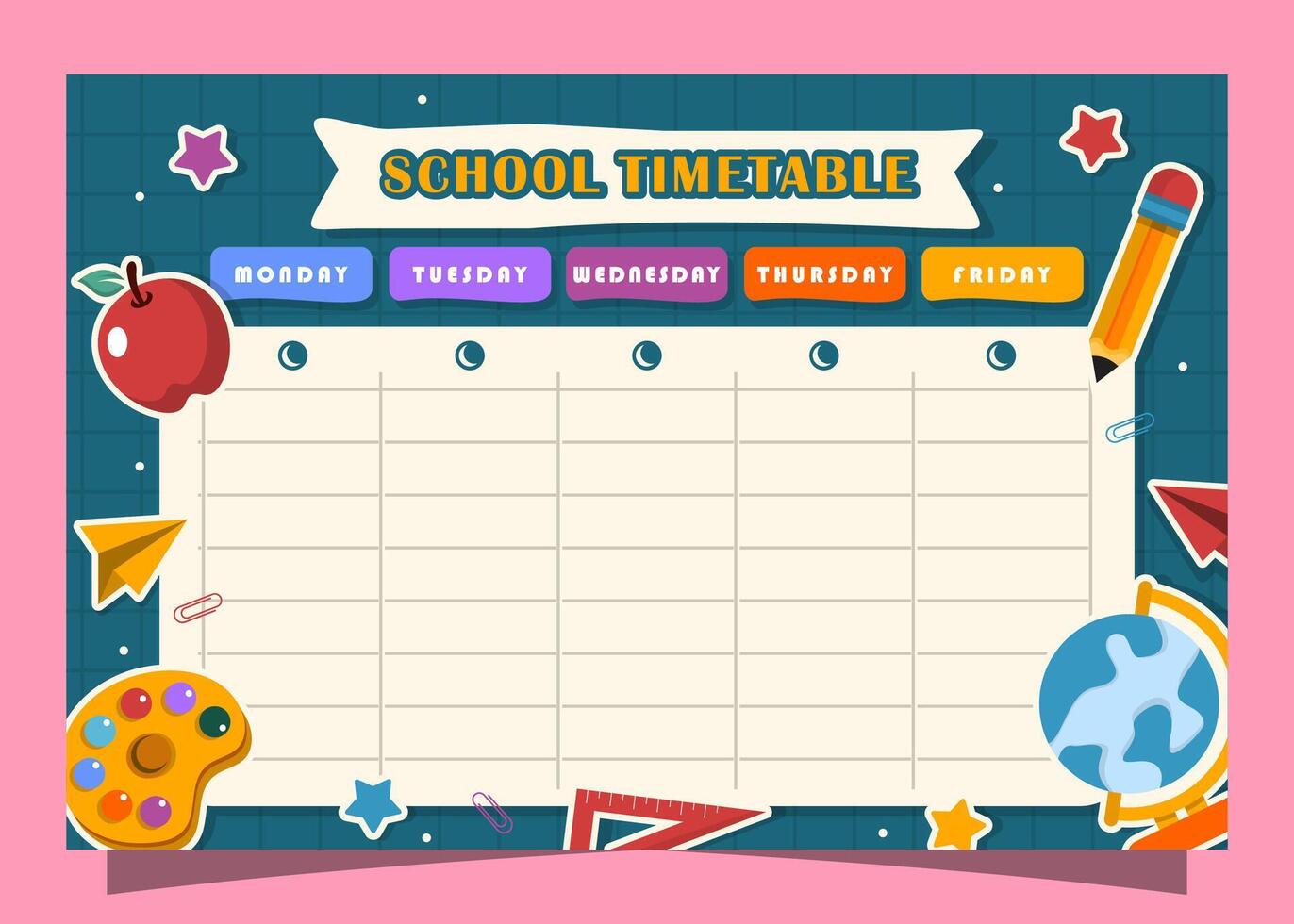 school timetable template with school supplies and school supplies vector