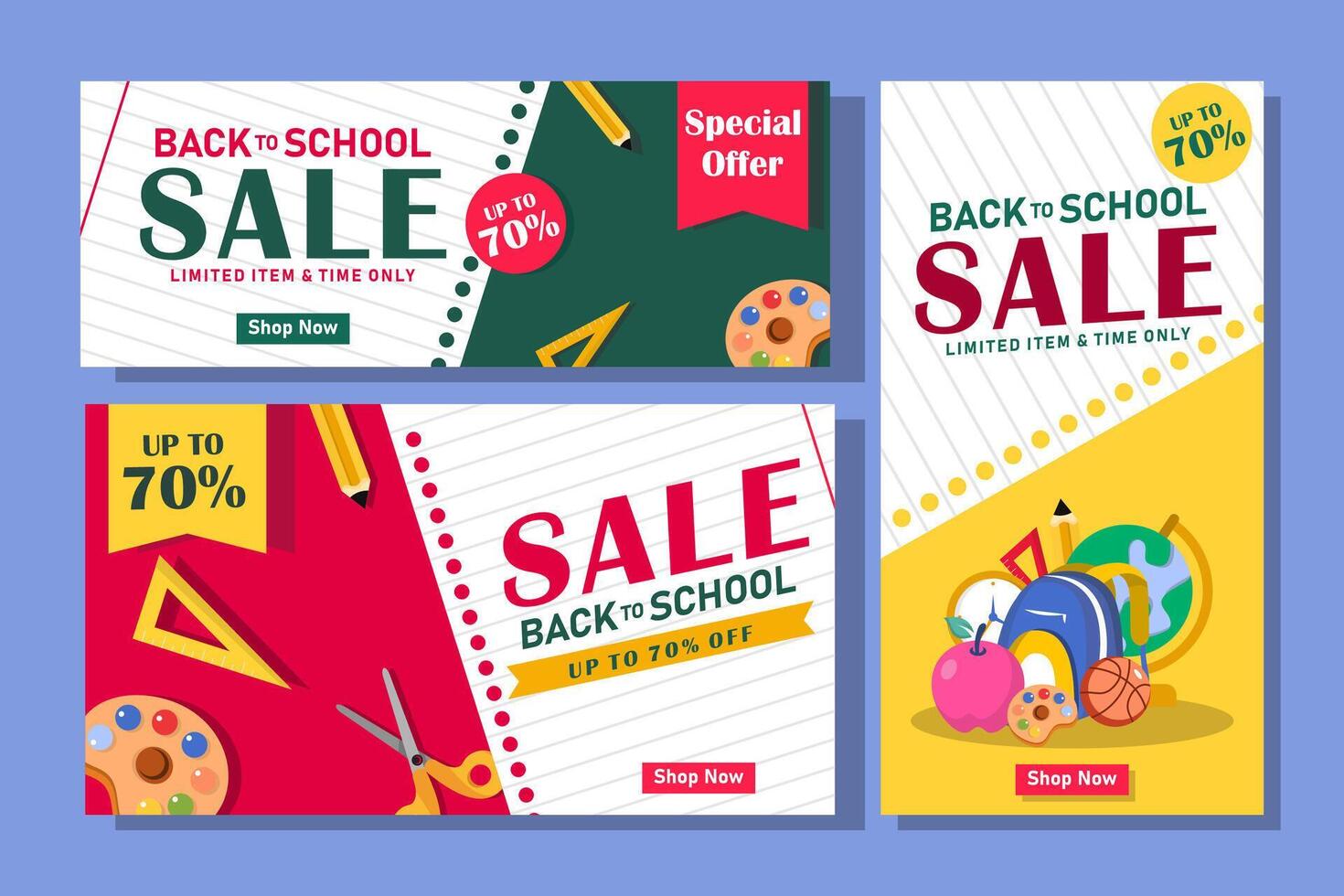 back to school sale banners set with school supplies vector