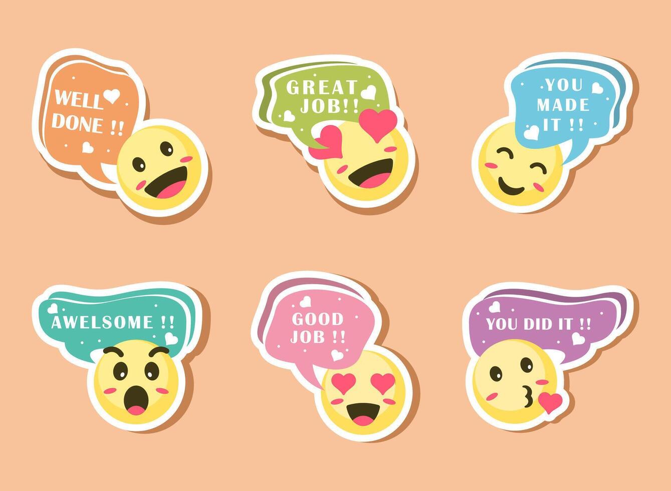 Set of great job Emoji stickers with bubble chat vector
