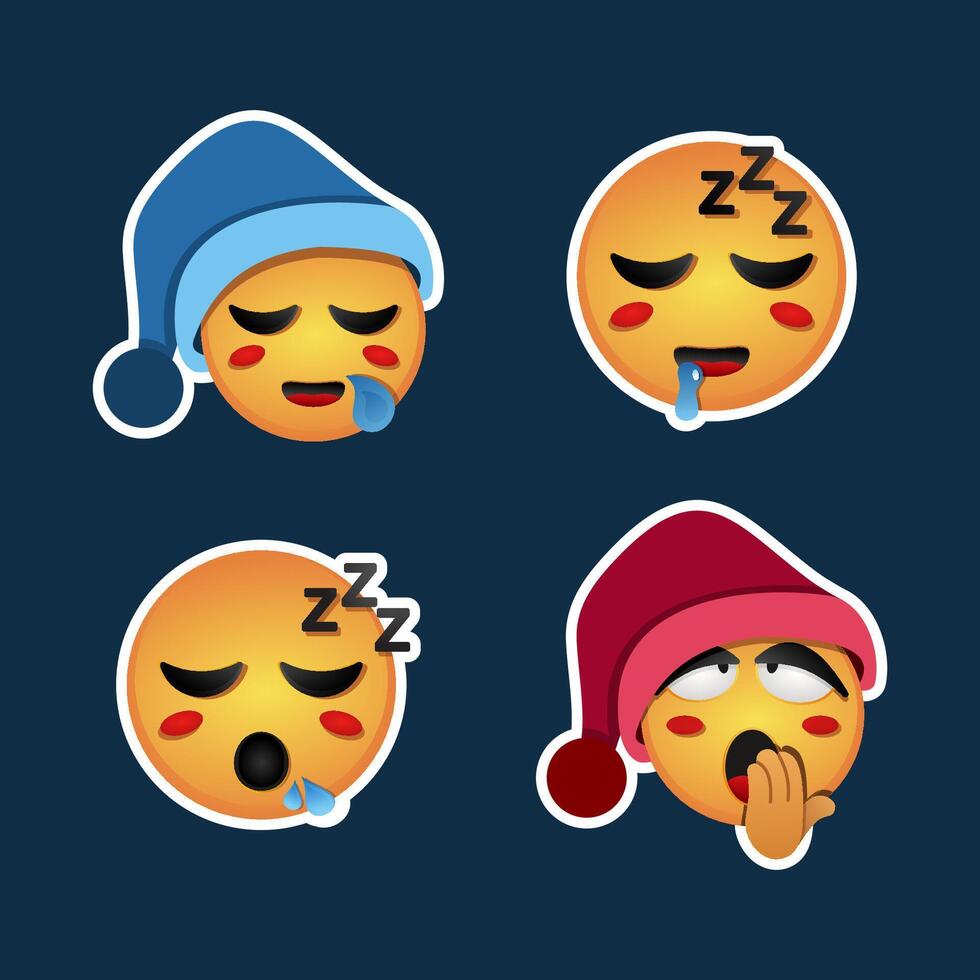 Tired and sleepy face emoji in flat style collection vector
