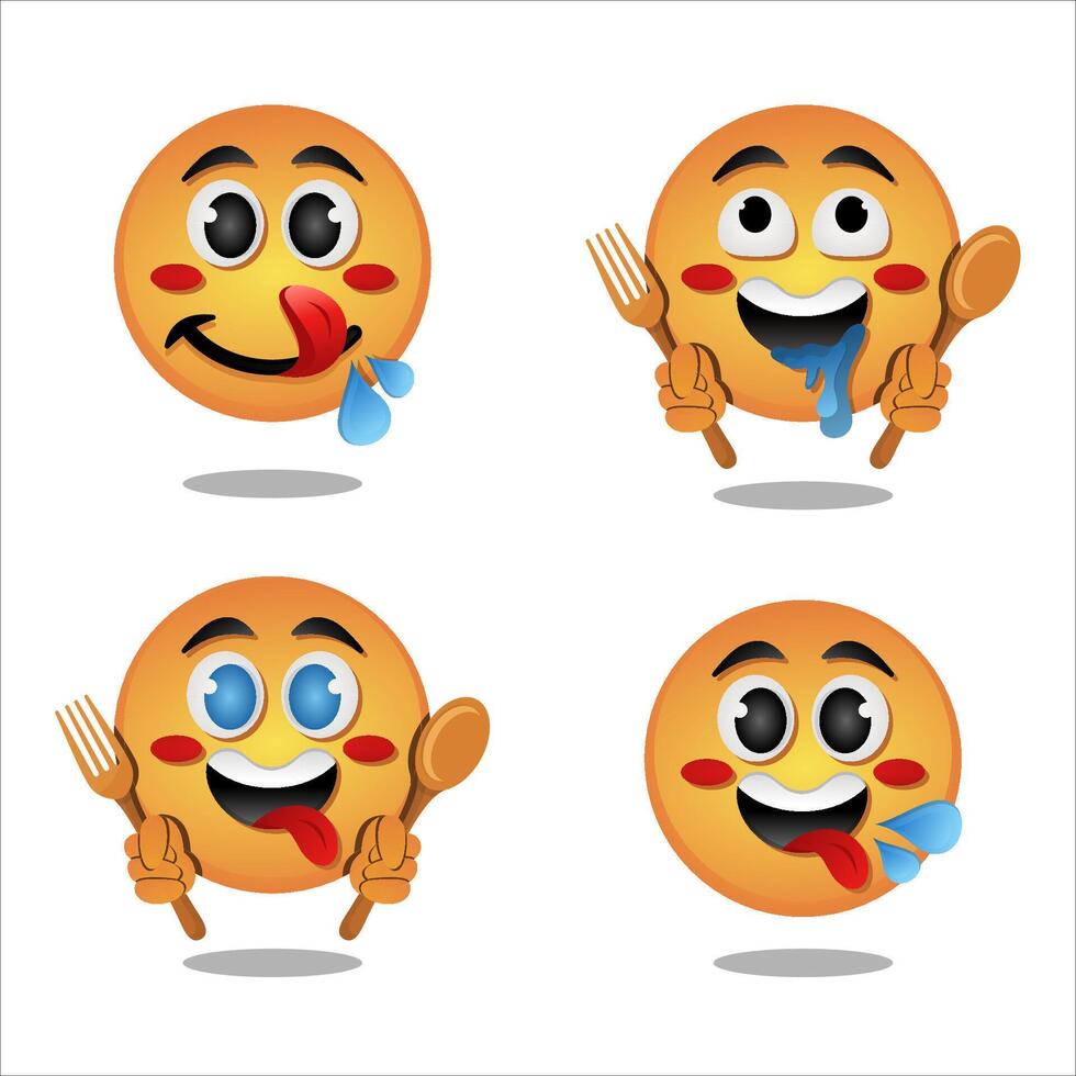 four emoticions of a person with a fork and spoon collection vector