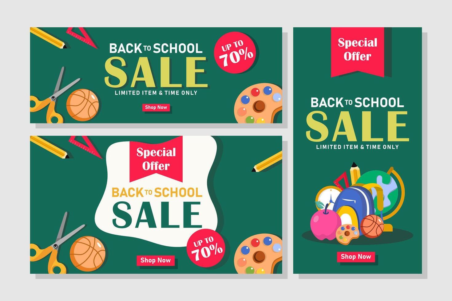 Set of banners for back to school promotion vector
