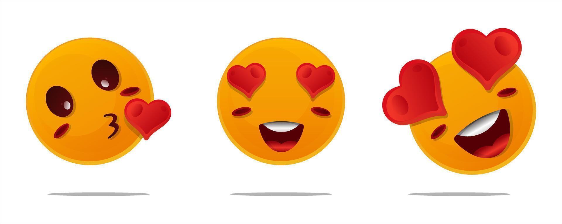 Set of cute smile aand love emoticons. vector