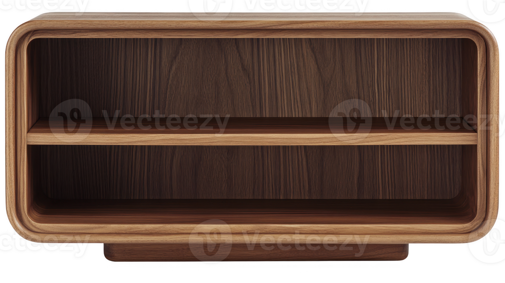 Elegant Wooden Bookshelf with Rounded Edges on a transparent background png