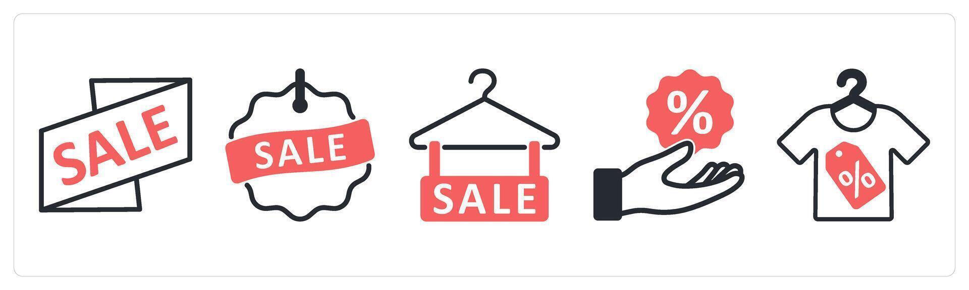 5 black friday icons as sale, deal, offer in red color vector