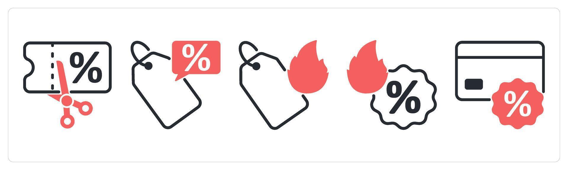 5 black friday icons as coupon, discount, hot tag in red color vector