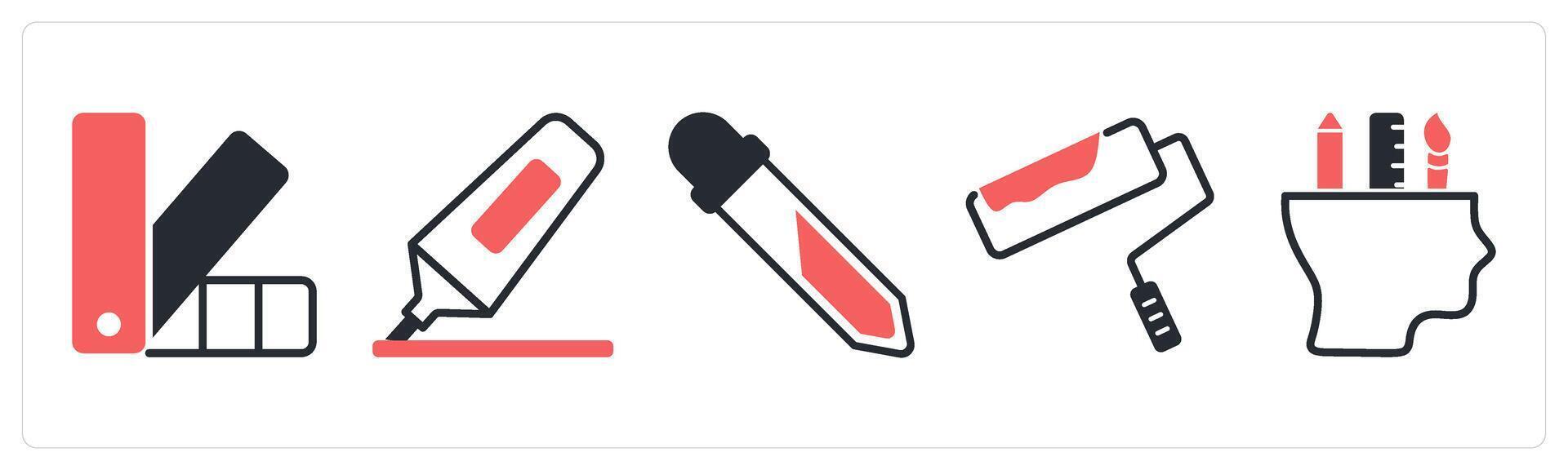 5 design icons as innovation idea, idea, brainstorming in red color vector