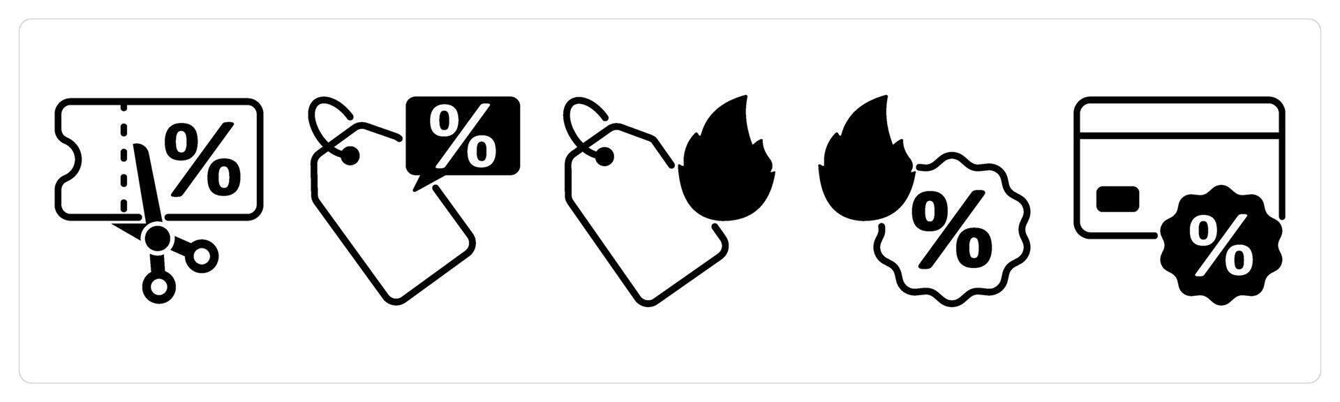 5 black friday icons as coupon, discount, hot tag in black color vector